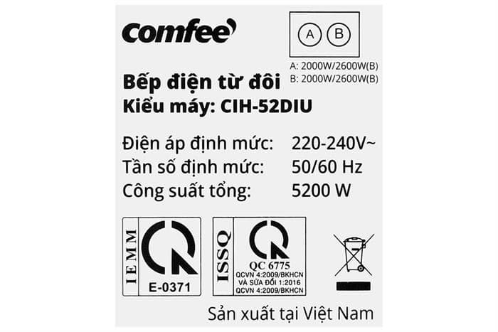 Bếp từ đôi âm Comfee CIH-52DIU 5200W